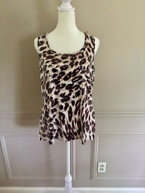 Chico's Animal Bling Sequin Tank - Cream, Red & Brown